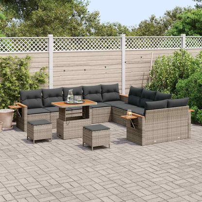 Garten-Sofa-Set mit Kissen mit Speicher 13 pcs Grau Poly Rattan