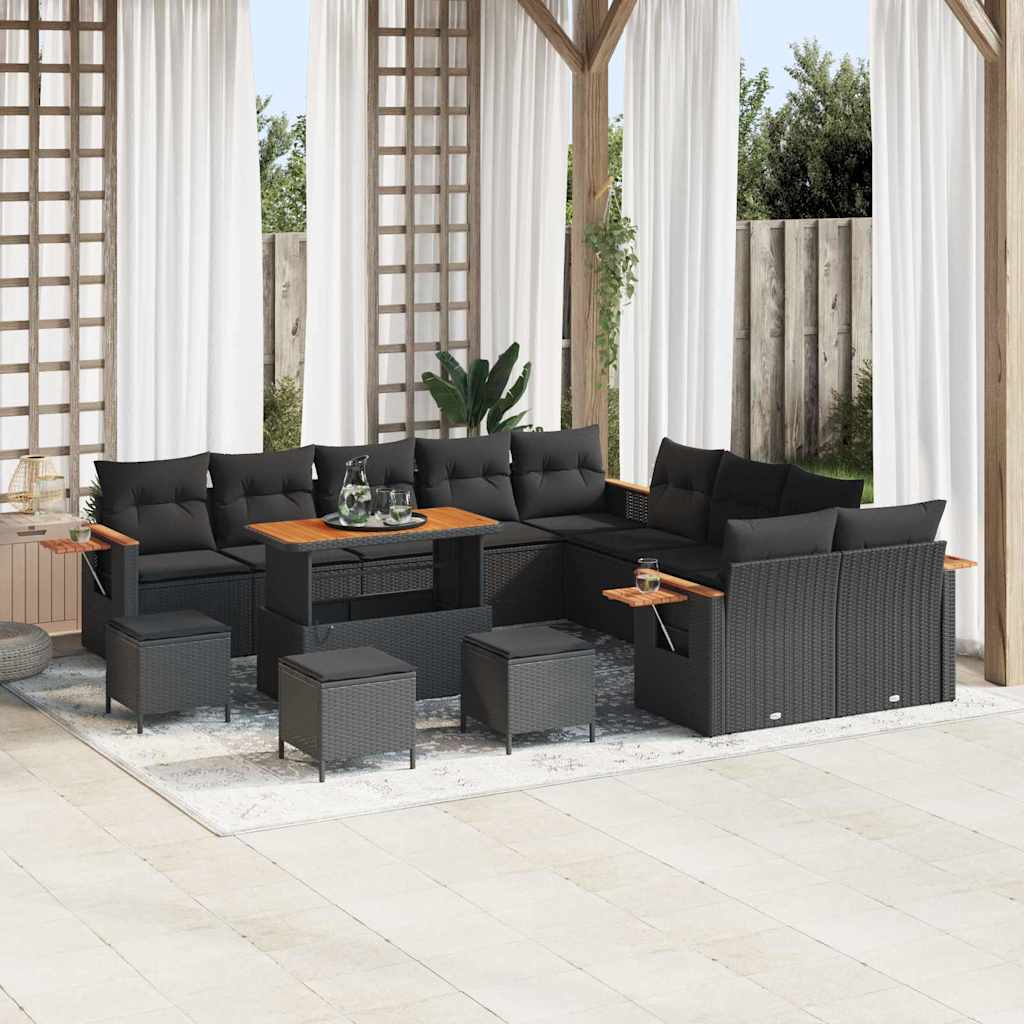 Garten-Sofa-Set mit Kissen 14 pcs Schwarz Poly Rattan