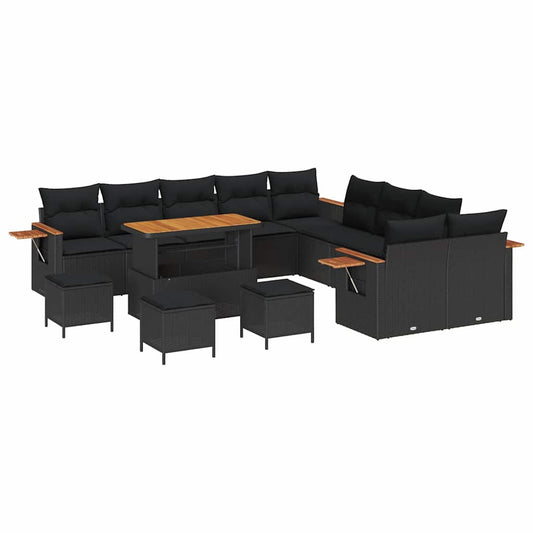 Garten-Sofa-Set mit Kissen 14 pcs Schwarz Poly Rattan