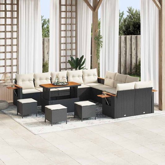 Garten-Sofa-Set mit Kissen 14 pcs Schwarz Poly Rattan