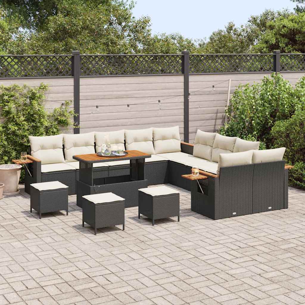 Garten-Sofa-Set mit Kissen 14 pcs Schwarz Poly Rattan