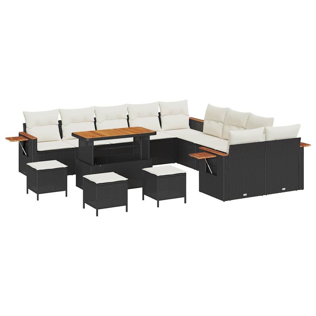 Garten-Sofa-Set mit Kissen 14 pcs Schwarz Poly Rattan