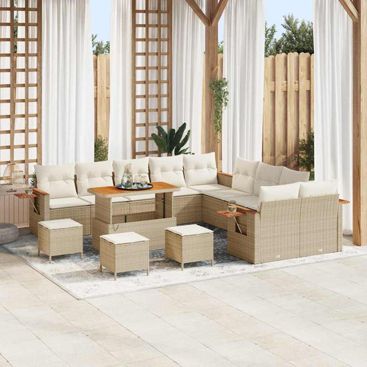Garten-Sofa-Set mit Kissen 14 pcs Beige Poly Rattan
