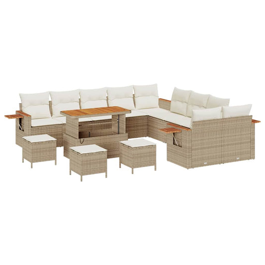 Garten-Sofa-Set mit Kissen 14 pcs Beige Poly Rattan