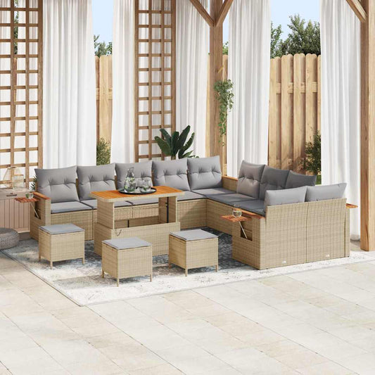 Garten-Sofa-Set mit Kissen 14 pcs Beige Poly Rattan
