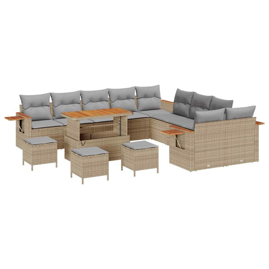 Garten-Sofa-Set mit Kissen 14 pcs Beige Poly Rattan