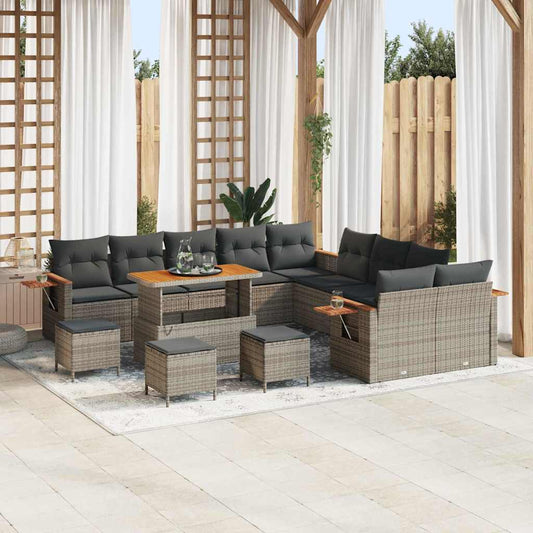Garten-Sofa-Set mit Kissen mit Speicher 14 pcs Grau Poly Rattan