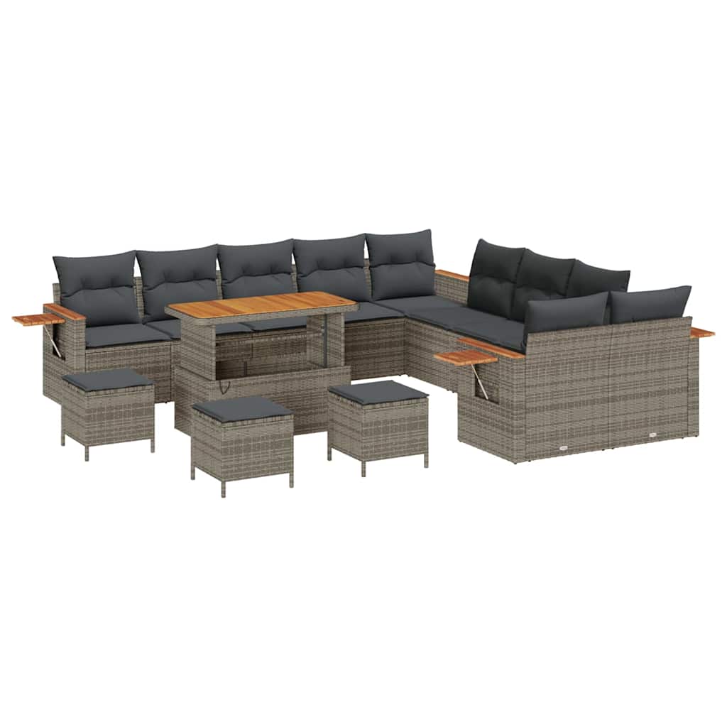 Garten-Sofa-Set mit Kissen mit Speicher 14 pcs Grau Poly Rattan