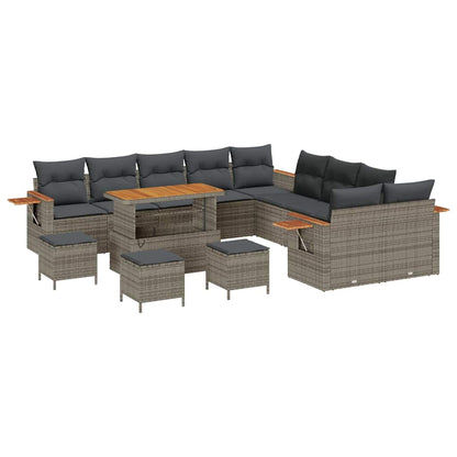 Garten-Sofa-Set mit Kissen mit Speicher 14 pcs Grau Poly Rattan
