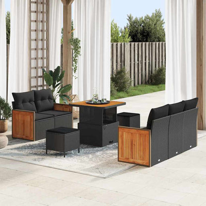 Garten-Sofa-Set mit Kissen 8 pcs Schwarz Poly Rattan