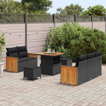 Garten-Sofa-Set mit Kissen 8 pcs Schwarz Poly Rattan