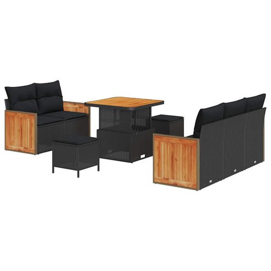 Garten-Sofa-Set mit Kissen 8 pcs Schwarz Poly Rattan