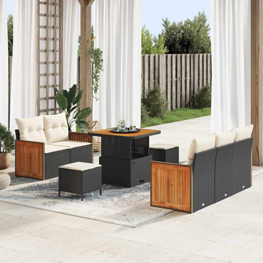 Garten-Sofa-Set mit Kissen 8 pcs Schwarz Poly Rattan