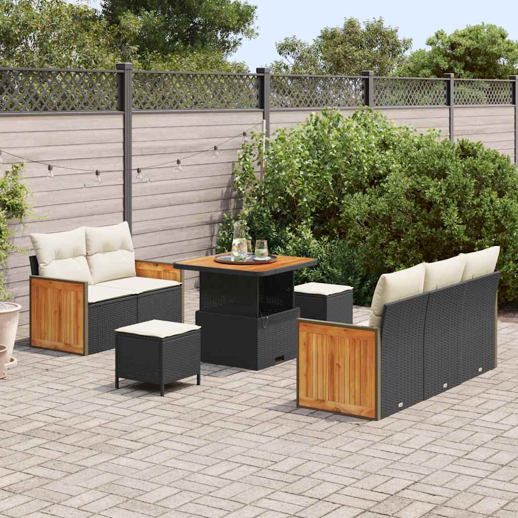 Garten-Sofa-Set mit Kissen 8 pcs Schwarz Poly Rattan