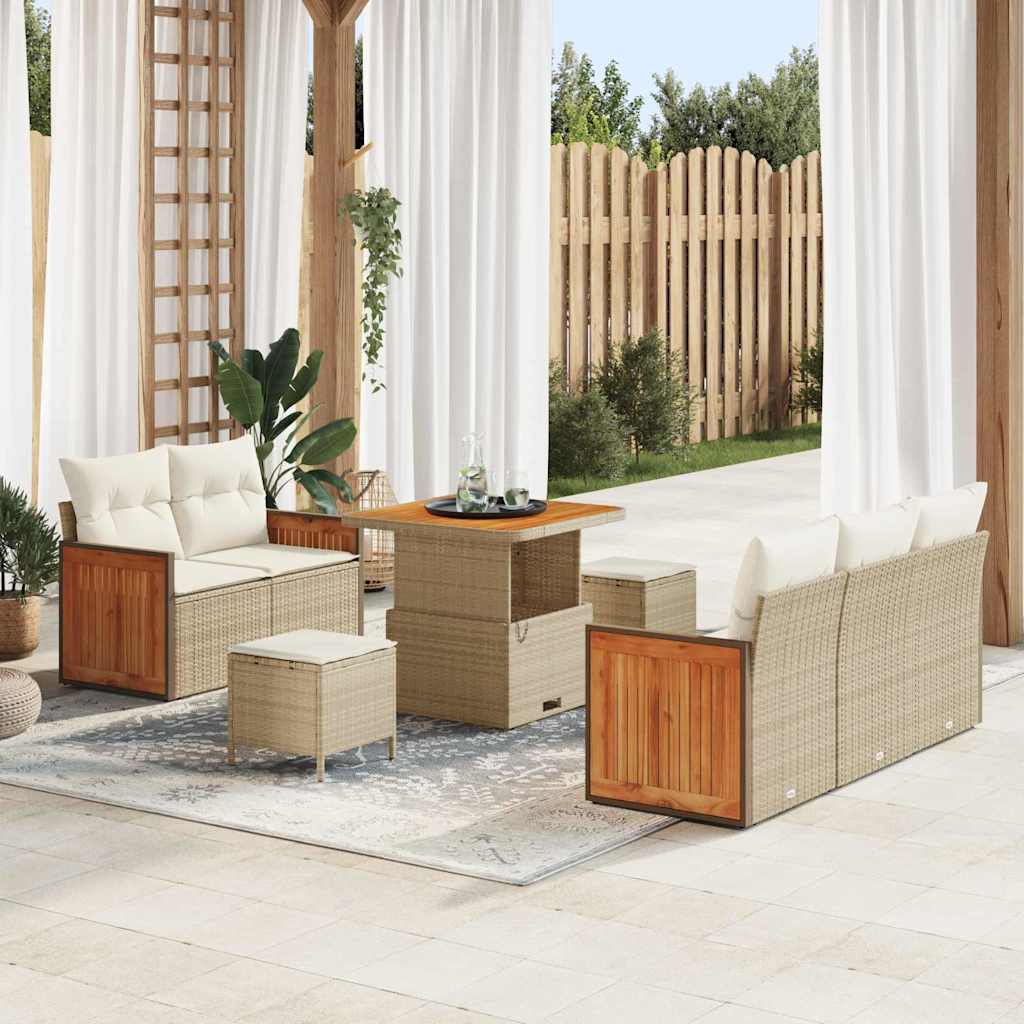 Garten-Sofa-Set mit Kissen mit Speicher 8 pcs Beige Poly Rattan