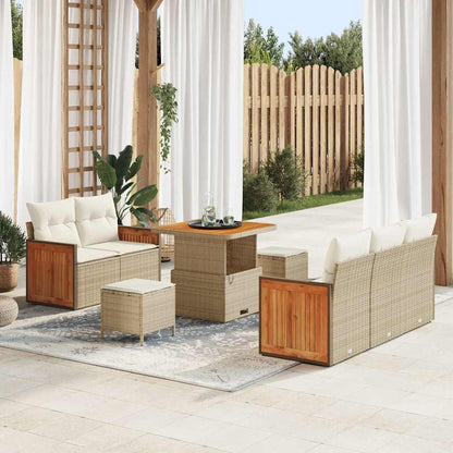 Garten-Sofa-Set mit Kissen mit Speicher 8 pcs Beige Poly Rattan