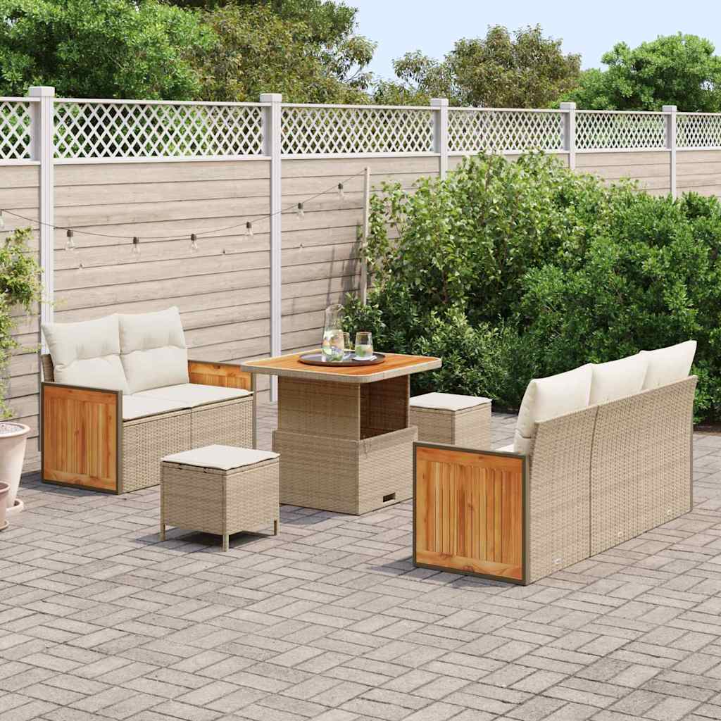 Garten-Sofa-Set mit Kissen mit Speicher 8 pcs Beige Poly Rattan