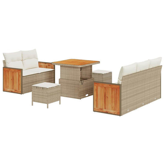Garten-Sofa-Set mit Kissen mit Speicher 8 pcs Beige Poly Rattan