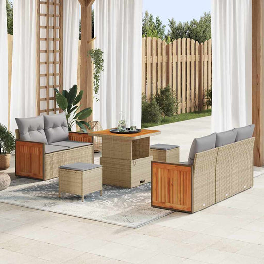Garten-Sofa-Set mit Kissen mit Speicher 8 pcs Beige Poly Rattan