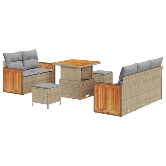 Garten-Sofa-Set mit Kissen mit Speicher 8 pcs Beige Poly Rattan