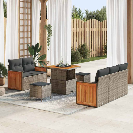 Garten-Sofa-Set mit Kissen mit Speicher 8 pcs Grau Poly Rattan