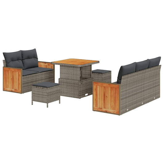 Garten-Sofa-Set mit Kissen mit Speicher 8 pcs Grau Poly Rattan
