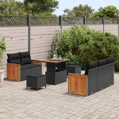 Garten-Sofa-Set mit Kissen 8 pcs Schwarz Poly Rattan