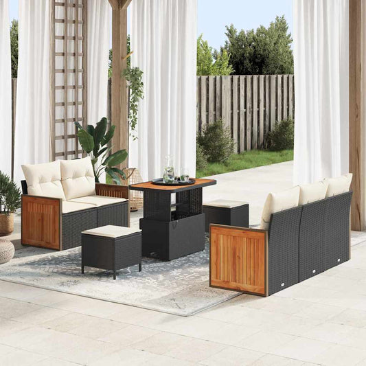 Garten-Sofa-Set mit Kissen 8 pcs Schwarz Poly Rattan