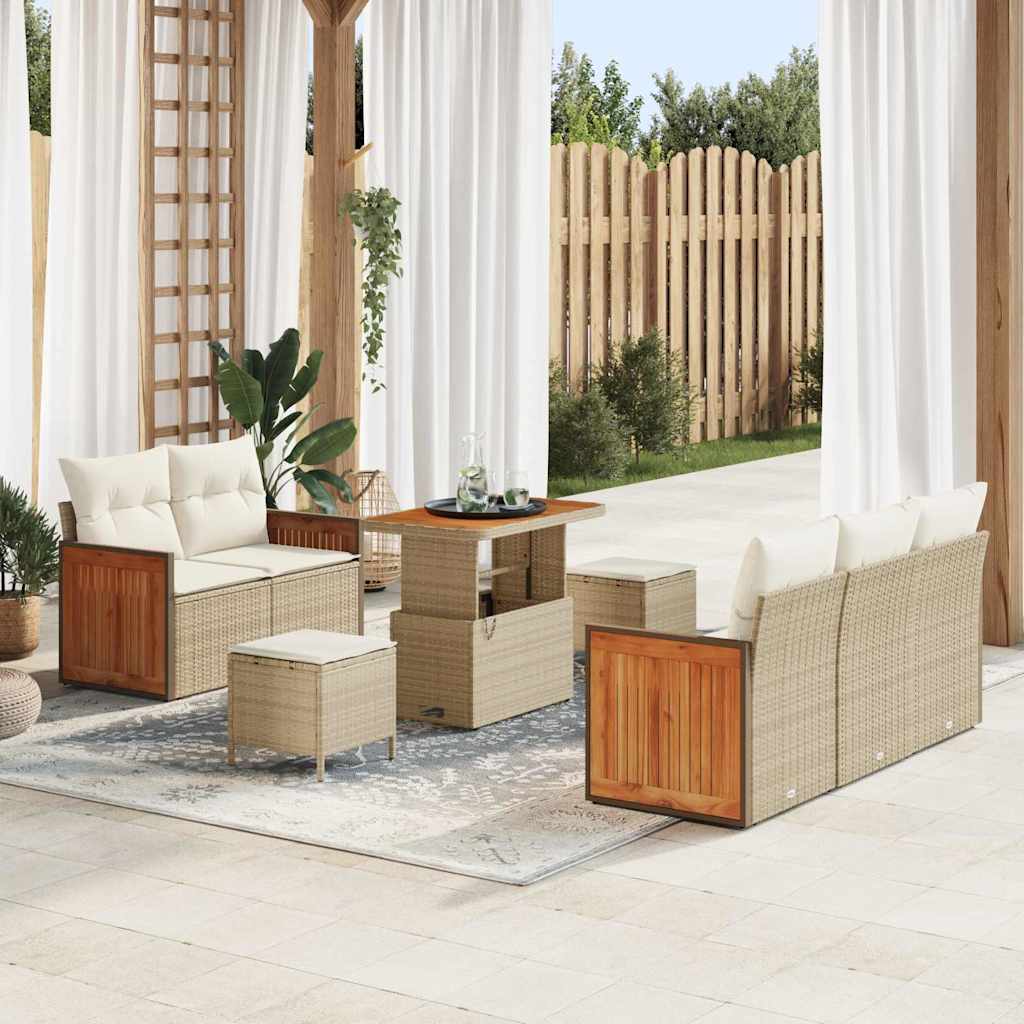Garten-Sofa-Set mit Kissen mit Speicher 8 pcs Beige Poly Rattan