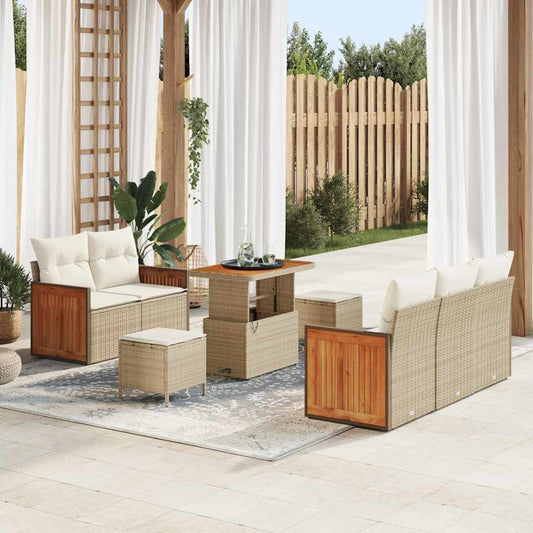Garten-Sofa-Set mit Kissen mit Speicher 8 pcs Beige Poly Rattan