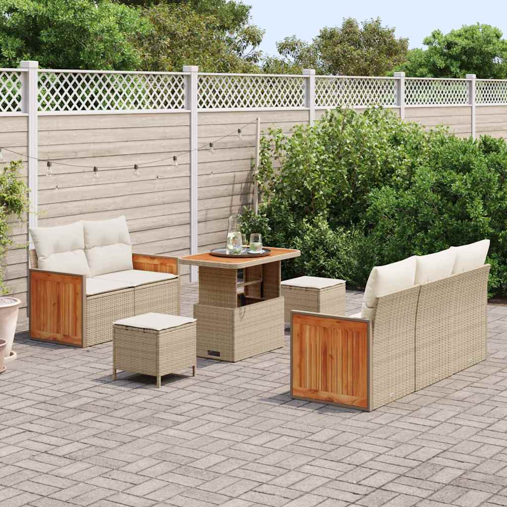 Garten-Sofa-Set mit Kissen mit Speicher 8 pcs Beige Poly Rattan