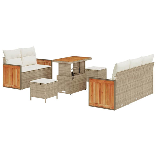 Garten-Sofa-Set mit Kissen mit Speicher 8 pcs Beige Poly Rattan