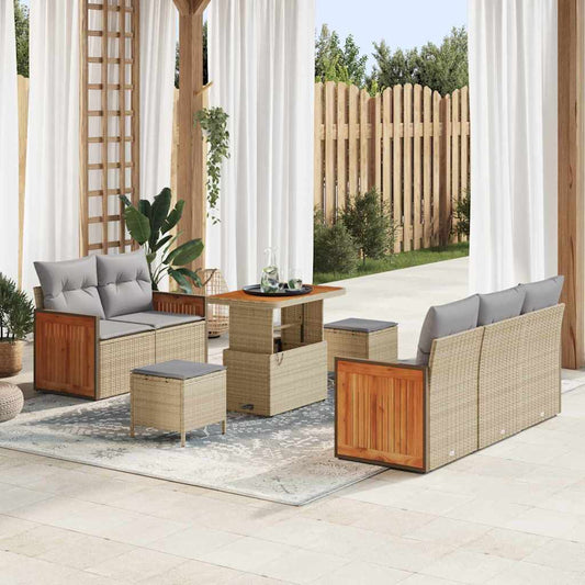 Garten-Sofa-Set mit Kissen mit Speicher 8 pcs Beige Poly Rattan