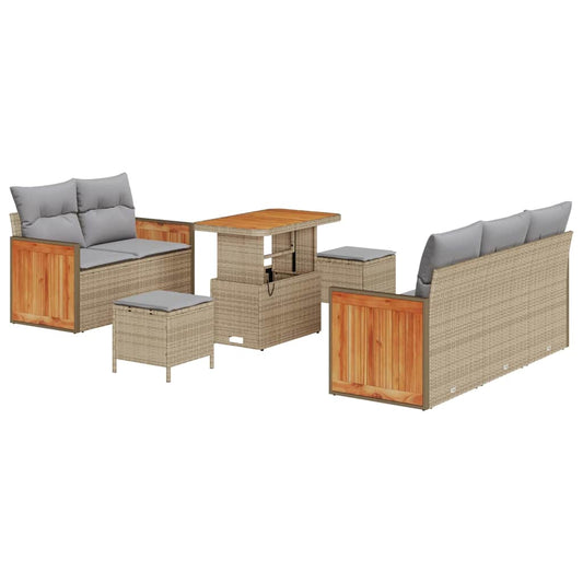 Garten-Sofa-Set mit Kissen mit Speicher 8 pcs Beige Poly Rattan