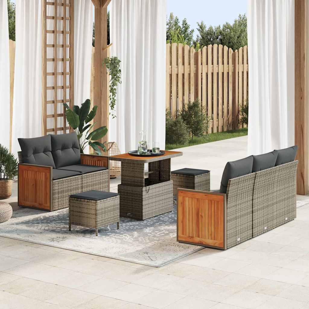 Garten-Sofa-Set mit Kissen mit Speicher 8 pcs Grau Poly Rattan