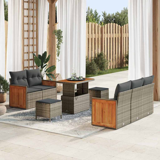 Garten-Sofa-Set mit Kissen mit Speicher 8 pcs Grau Poly Rattan