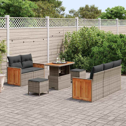 Garten-Sofa-Set mit Kissen mit Speicher 8 pcs Grau Poly Rattan