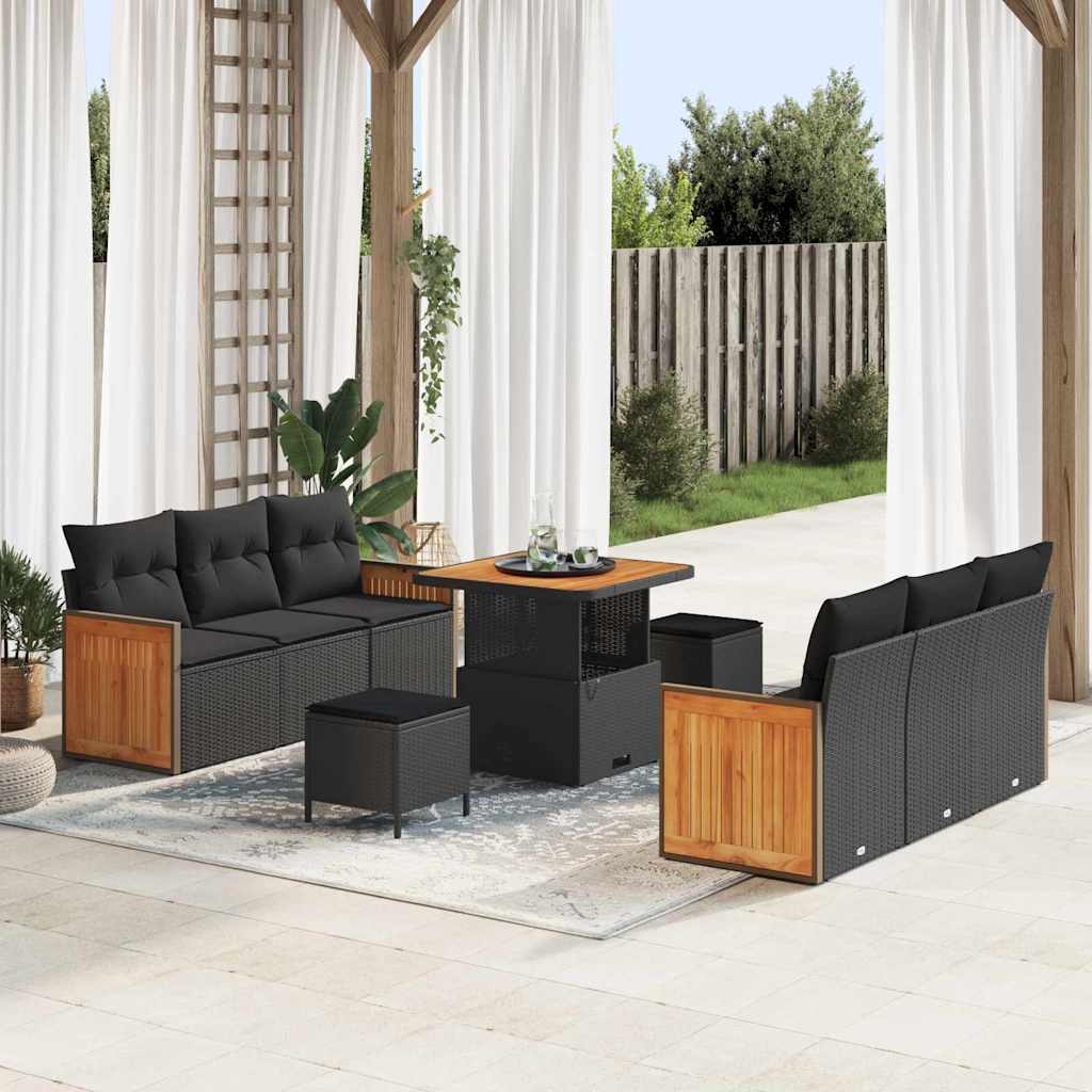 Garten-Sofa-Set 9 pcs Schwarz 80 x 80 x 71 cm Poly-Rattan