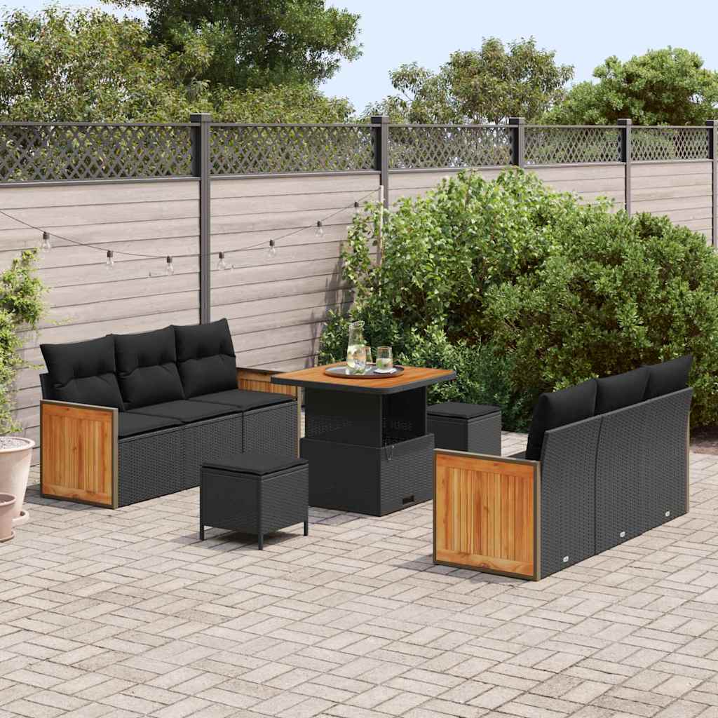Garten-Sofa-Set 9 pcs Schwarz 80 x 80 x 71 cm Poly-Rattan