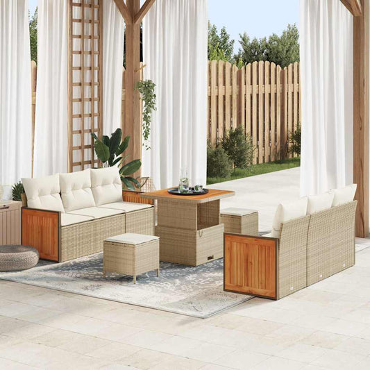 Garten-Sofa-Set 9 pcs Beige, Creme 80 x 80 x 71 cm Poly-Rattan