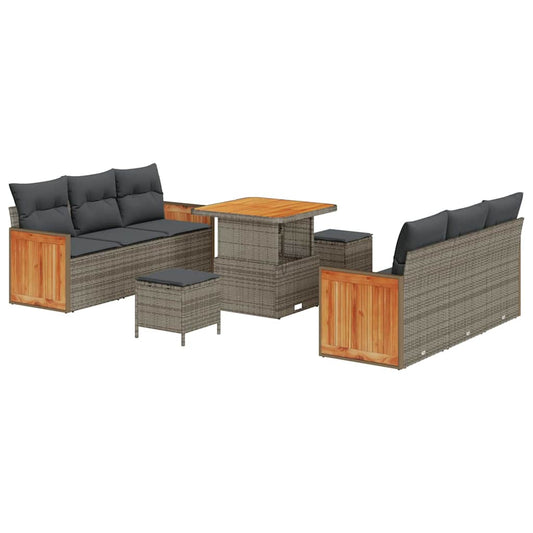 Garten-Sofa-Set 9 pcs Grau 80 x 80 x 71 cm Poly-Rattan