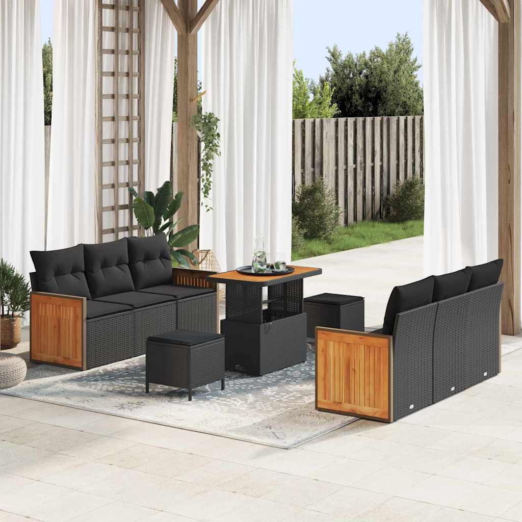 Garten-Sofa-Set 9 pcs Schwarz 90 x 55 x 71 cm Poly-Rattan
