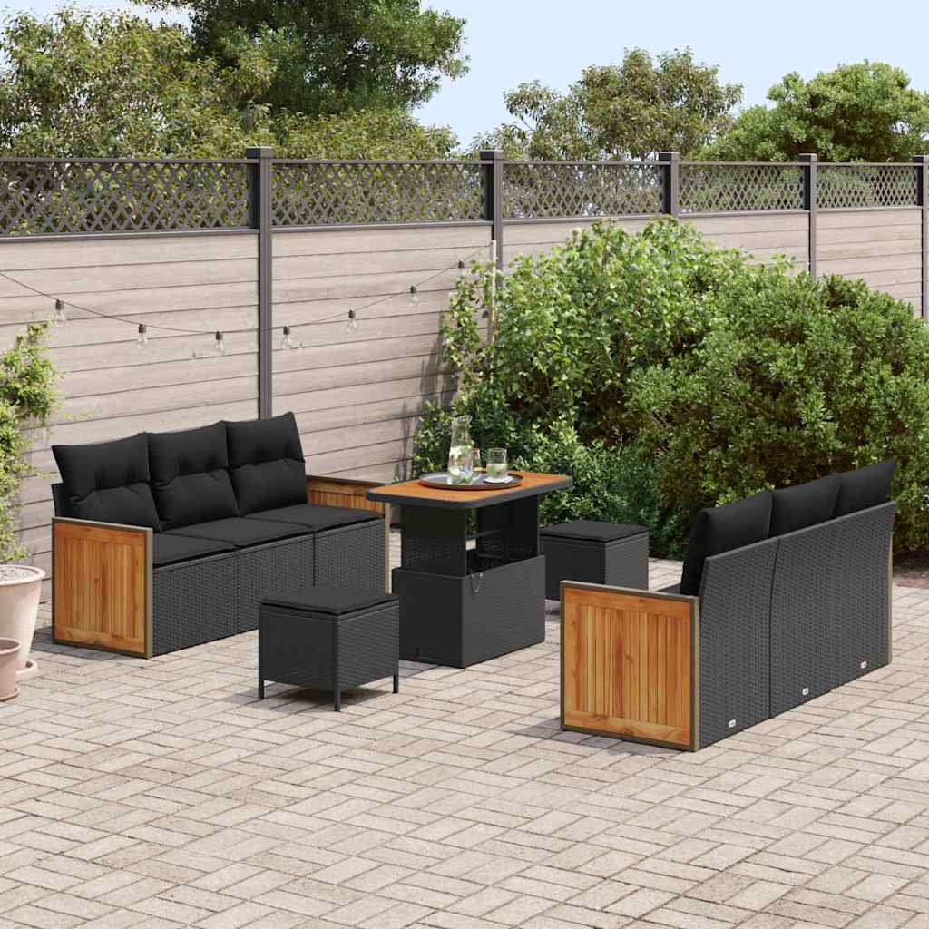 Garten-Sofa-Set 9 pcs Schwarz 90 x 55 x 71 cm Poly-Rattan