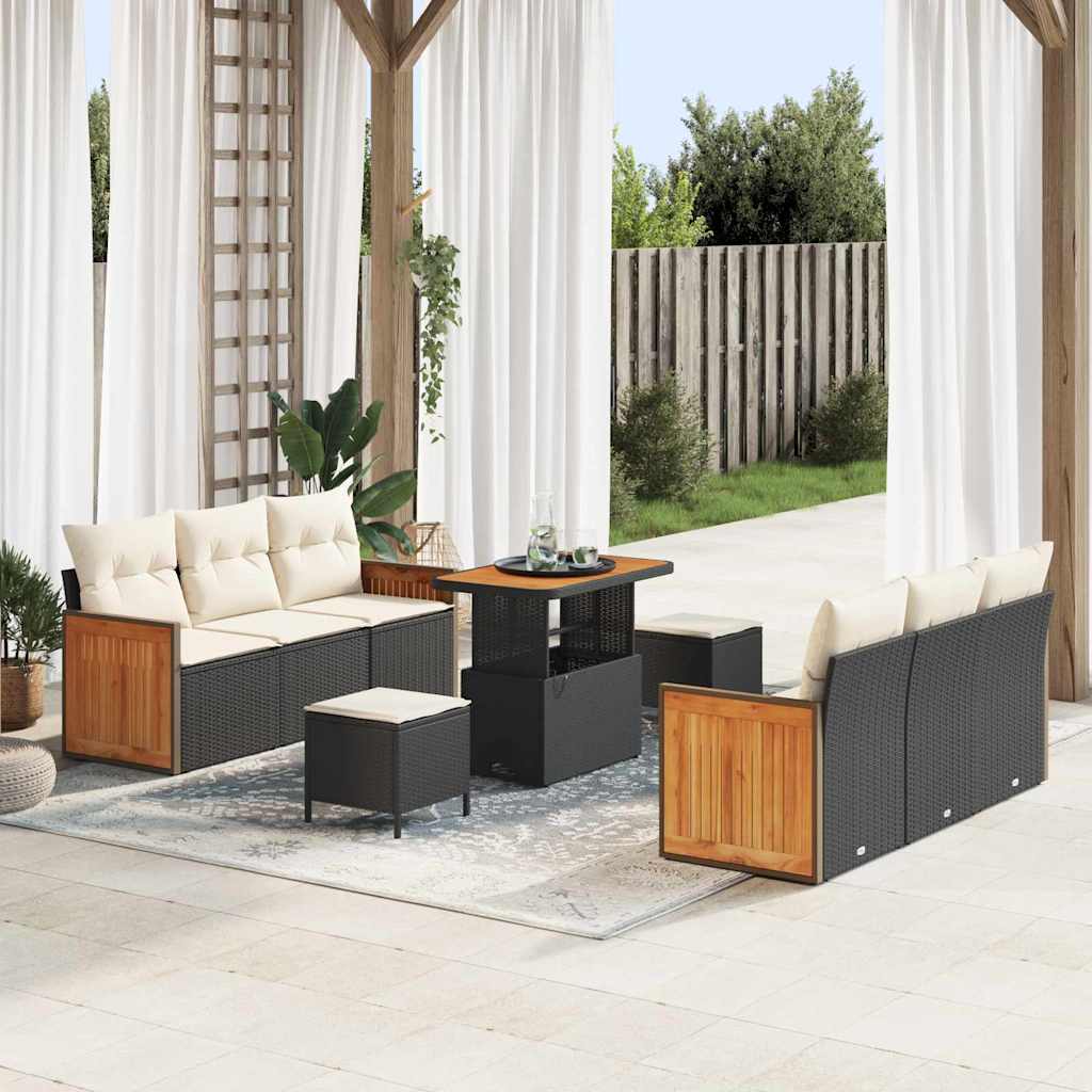 Garten-Sofa-Set 9 pcs Schwarz und Creme 90 x 55 x 71 cm