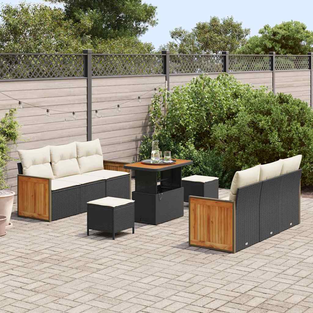 Garten-Sofa-Set 9 pcs Schwarz und Creme 90 x 55 x 71 cm