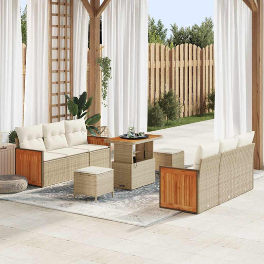 Garten-Sofa-Set 9 pcs Beige, Creme 90 x 55 x 71 cm Poly-Rattan