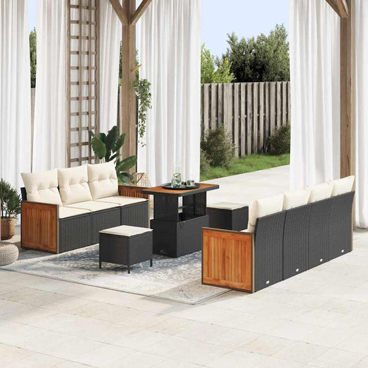 Garten-Sofa-Set 10 pcs Schwarz und Creme 90 x 55 x 71 cm