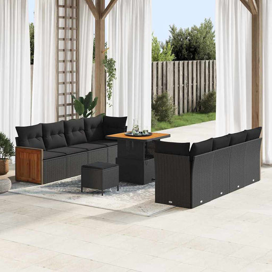 Garten-Sofa-Set 11 pcs Schwarz 80 x 80 x 71 cm Poly-Rattan