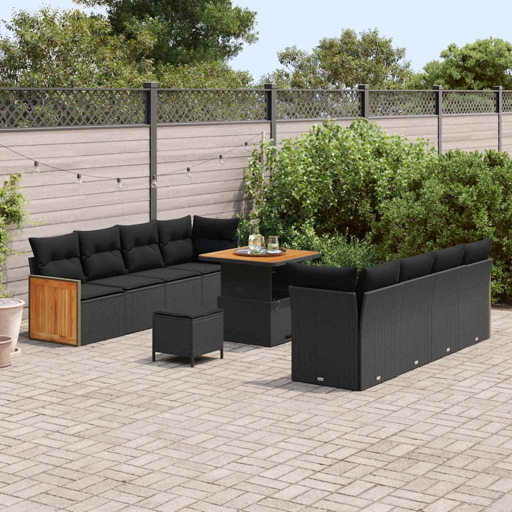 Garten-Sofa-Set 11 pcs Schwarz 80 x 80 x 71 cm Poly-Rattan