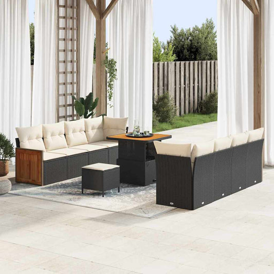 Garten-Sofa-Set 11 pcs Schwarz und Creme 80 x 80 x 71 cm
